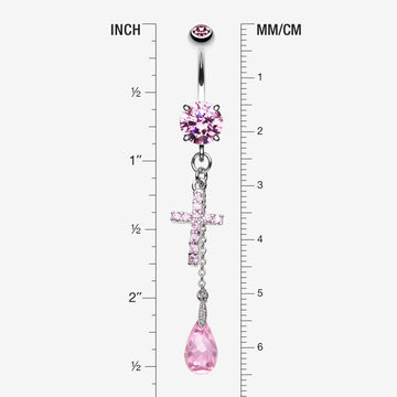 Detail View 1 of Mini Cross Shimmer Belly Ring-Pink